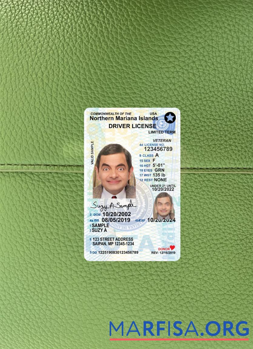 Blank USA Northern Mariana Islands under 21 driving license 2019 present photolook download for verification